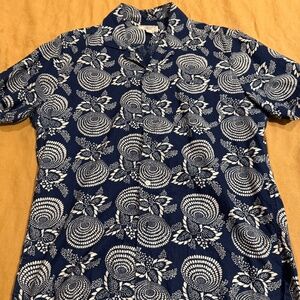 Vintage Wallace & Barnes Batik Print Camp Shirt, Navy